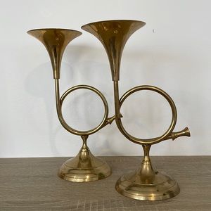 Brass trumpet candle holders